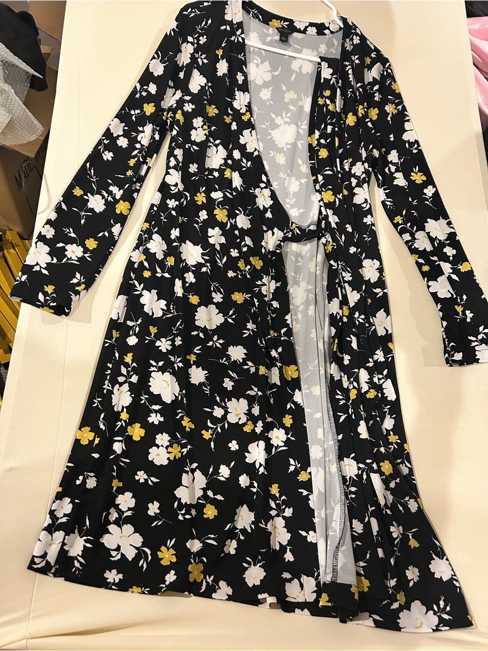 Ann Taylor Black Floral Midi Dress with White & Yellow Blossoms